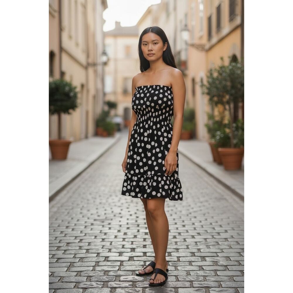 Black and White Polka Dot Strapless Dress By Xhilaration Size Medium - Picture 4 of 5